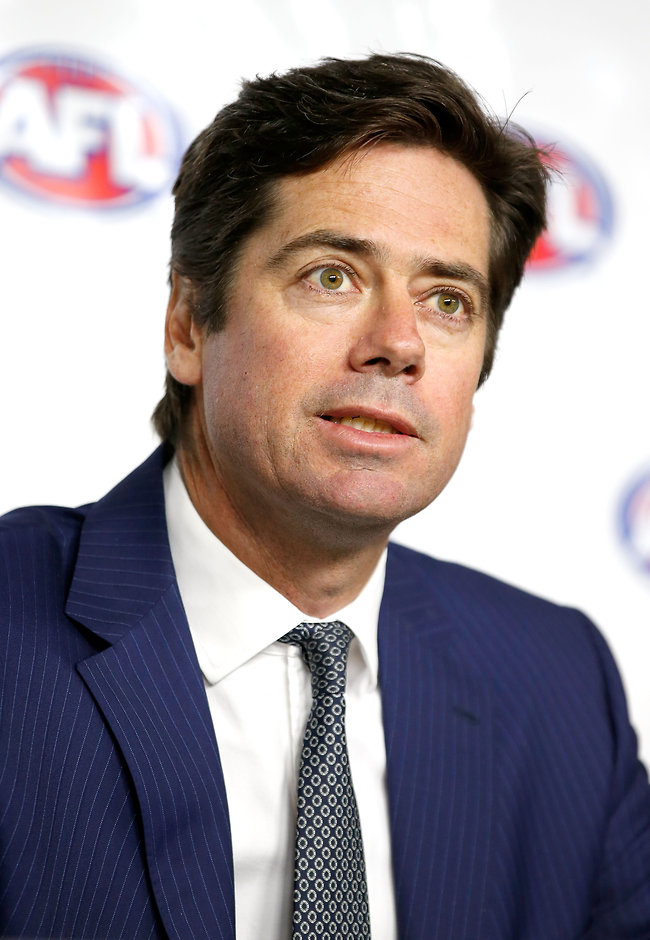 AFL 2016 Media - AFL CAS Decision Press Conference AFL CEO Gillon McLachlan says he doesn't blame the players for the anti-doping violations that resulted in two-year bans - ${keywords}